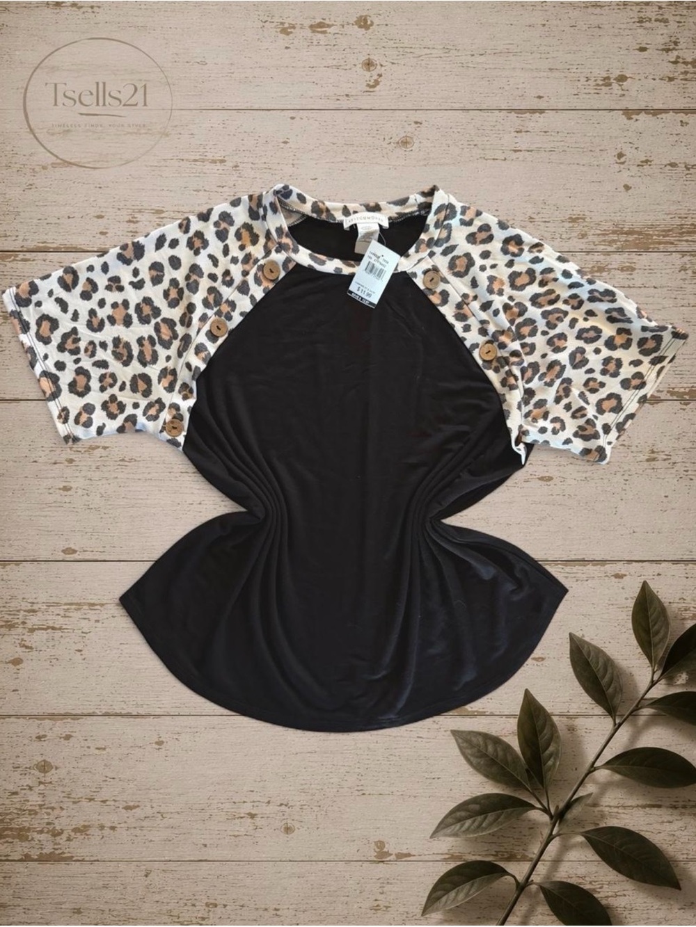 NWT Stitchwurks Leopard Print Raglan Tee - Size 2X